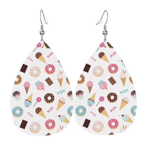 Cartoon-Donut-Ohrringe für Damen, bunte Tropfenform, Leder-Ohrringe für Damen, trendig, Tropfenohrringe, Schmuck Cartoon-Donut-Ohrringe für Damen, bunte Tropfenform, Leder-Ohrringe für Damen, trendig, Tropfenohrringe, Schmuck von VOSERY