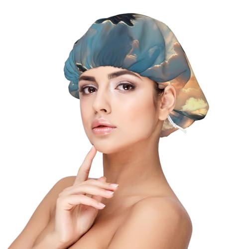 Cloud Border Collie Satin Bonnet Silk Bonnet for Sleeping, Double Layer Adjustable Elastic Hair Bonnet Night Sleep Cap for Women Curly Hair Black von VOSERY