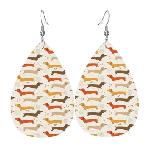 Dackel-Ohrringe für Damen, bunte Tropfen-Leder-Ohrringe für Damen, trendig, Tropfenohrringe, Schmuck von VOSERY