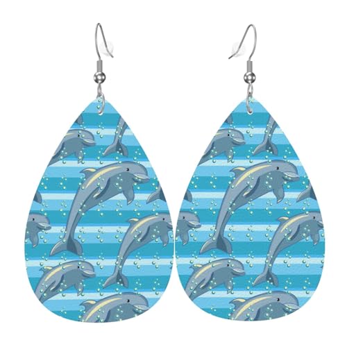 Delfin-Ohrringe für Damen, bunte Tränen-Leder-Ohrringe für Damen, trendig, Tropfenohrringe, Schmuck von VOSERY
