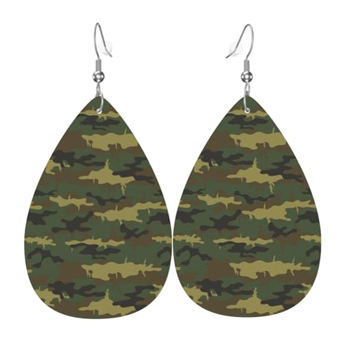 Dinosaurier-Camouflage-Ohrringe für Damen, bunte Tropfenform, Leder-Ohrringe für Damen, trendig, Tropfenohrringe, Schmuck von VOSERY