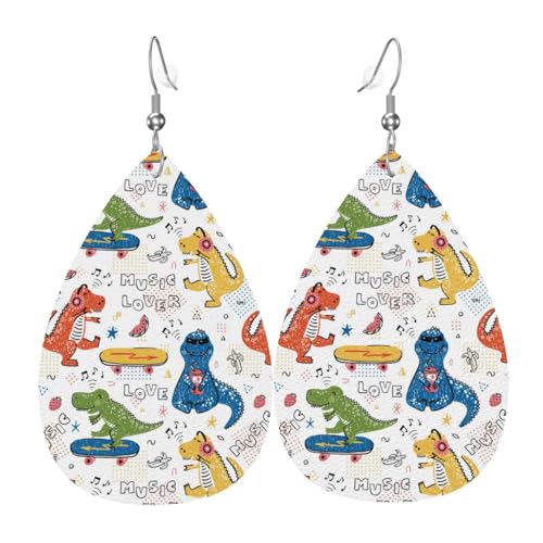 Dinosaurier-Ohrringe für Damen, bunte Tropfenform, Leder-Ohrringe für Damen, trendig, Tropfenohrringe, Schmuck Dinosaurier-Ohrringe für Damen, bunte Tropfenform, Leder-Ohrringe für Damen, trendig, Tropfenohrringe, Schmuck von VOSERY