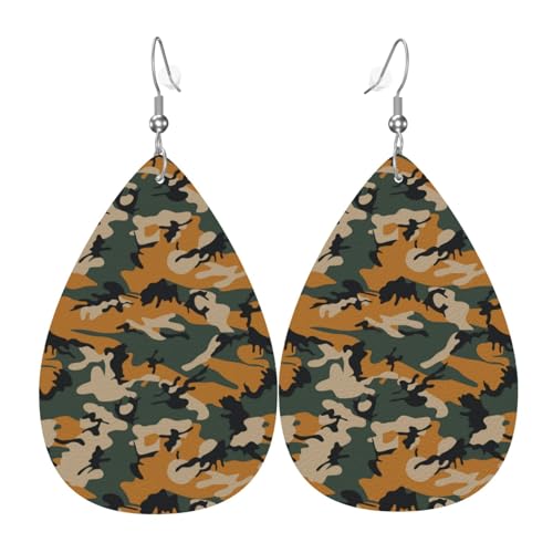 Dinosaurier-Ohrringe mit Camouflage-Druck für Damen, bunte Tropfenform, Leder-Ohrringe für Damen, trendig, Tropfenohrringe, Schmuck von VOSERY