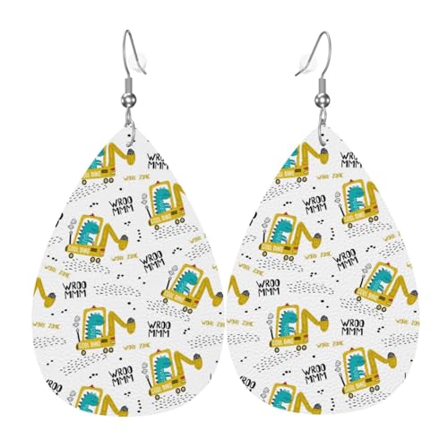 Dinosaurier auf Bagger-Ohrringen für Damen, bunte Tropfen-Leder-Ohrringe für Damen, trendig, Tropfenohrringe, Schmuck von VOSERY