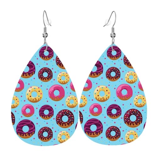 Donut-Ohrringe für Damen, bunte Tropfenform, Leder-Ohrringe für Damen, trendig, Tropfenohrringe, Schmuck Donut-Ohrringe für Damen, bunte Tropfenform, Leder-Ohrringe für Damen, trendig, Tropfenohrringe, Schmuck von VOSERY