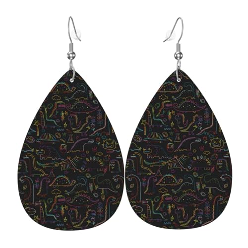 Doodle Dinosaurier-Ohrringe für Damen, bunte Tropfenleder-Ohrringe für Damen, trendig, Tropfenohrringe, Schmuck von VOSERY