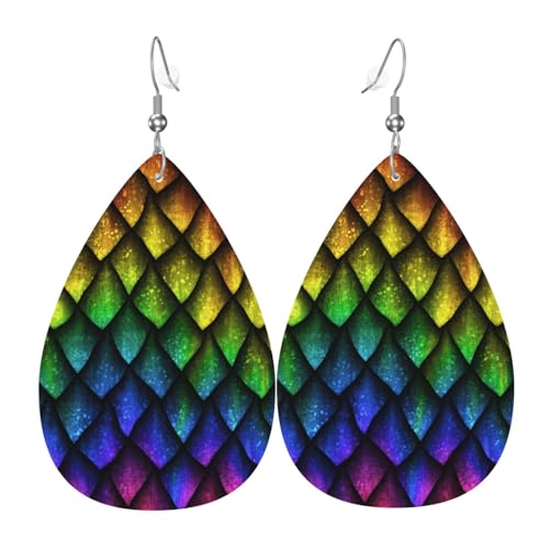Drachenschuppen-Ohrringe für Damen, bunte Tropfen-Leder-Ohrringe für Damen, trendig, Tropfenohrringe, Schmuck Drachenschuppen-Ohrringe für Damen, bunte Tropfen-Leder-Ohrringe für Damen, trendig, Tropfenohrringe, Schmuck von VOSERY