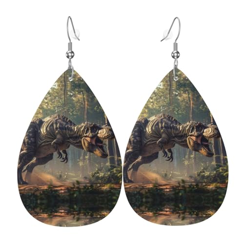 Dschungel-Dinosaurier-Ohrringe für Damen, bunte Tropfenform, Leder-Ohrringe für Damen, trendig, Tropfenohrringe, Schmuck von VOSERY