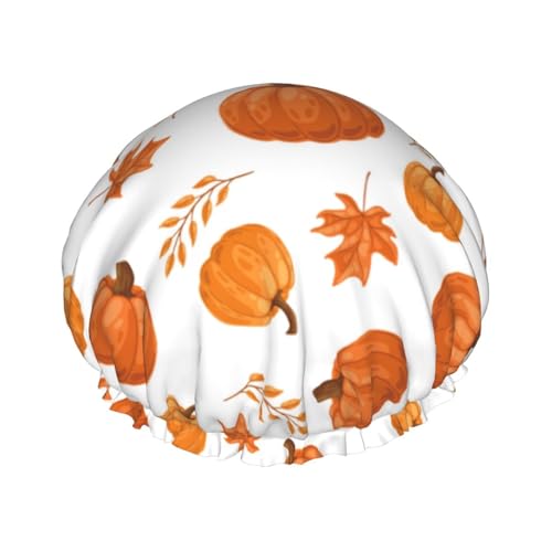 Duschhaube, Ahorn-Kürbis-Duschhaube für Frauen, wiederverwendbar, wasserdicht, Haarkappe für Dusche, doppellagiges elastisches Band, langes Haar, Badekappen von VOSERY