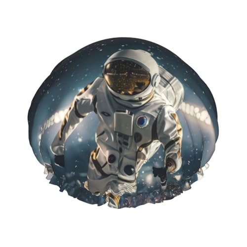 Duschhaube, Astronauten-Fußballfeld-Duschhaube für Frauen, wiederverwendbar, wasserdicht, Haarkappe für Dusche, doppellagig, elastisches Band, langes Haar von VOSERY