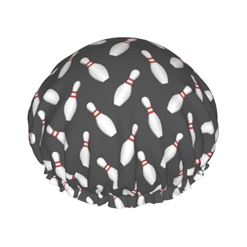 Duschhaube, Bowlingnadeln, Duschhaube für Frauen, wiederverwendbar, wasserdicht, Haarkappe für Dusche, doppellagiges elastisches Band, langes Haar, Badekappen von VOSERY
