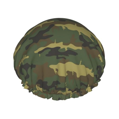 Duschhaube, Dinosaurier-Camouflage-Duschhaube für Frauen, wiederverwendbar, wasserdicht, Haarkappe für Dusche, doppellagiges elastisches Band, langes Haar Badekappen von VOSERY