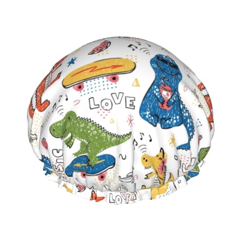 Duschhaube, Dinosaurier-Duschhaube für Frauen, wiederverwendbar, wasserdicht, Haarkappe für Dusche, doppellagiges elastisches Band, langes Haar Badekappen von VOSERY