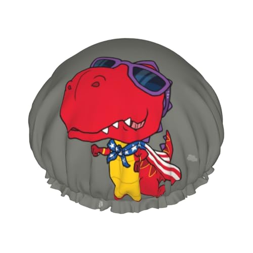 Duschhaube, Dinosaurier-Superhelden-Cartoon-Duschhaube für Frauen, wiederverwendbar, wasserdicht, Haarkappe für Dusche, doppellagiges elastisches Band, langes Haar Badekappen von VOSERY