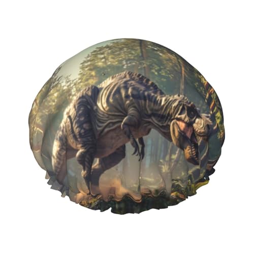 Duschhaube, Dschungel-Dinosaurier-Duschhaube für Frauen, wiederverwendbar, wasserdicht, Haarkappe für Dusche, doppellagiges elastisches Band, langes Haar Badekappen von VOSERY