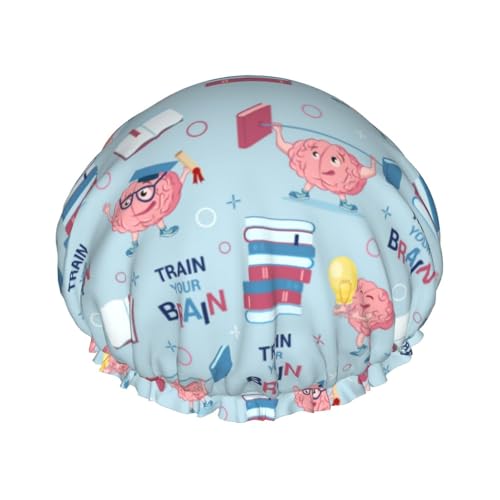 Duschhaube, Gehirntraining, Duschhaube für Frauen, wiederverwendbar, wasserdicht, Haarkappe für Dusche, doppellagiges elastisches Band, langes Haar Badekappen von VOSERY
