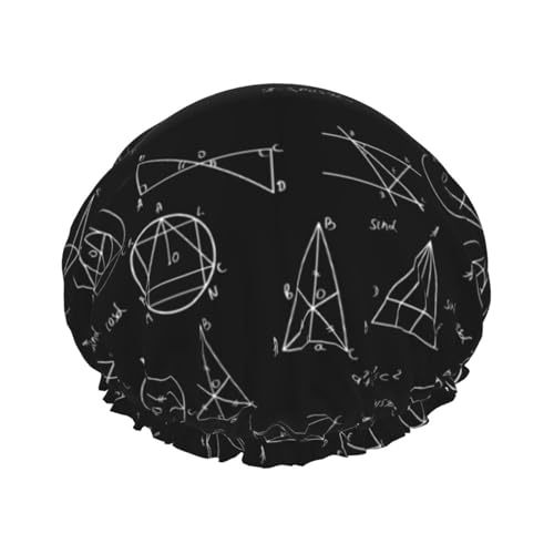 Duschhaube, Gleichung, mathematischer Druck, schwarze Duschhaube für Frauen, wiederverwendbar, wasserdicht, Haarkappe für Dusche, doppellagiges elastisches Band, langes Haar von VOSERY