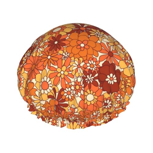 Duschhaube, Hippie-Blumen-Duschhaube für Frauen, wiederverwendbar, wasserdicht, Haarkappe für Dusche, doppellagiges elastisches Band, langes Haar, Badekappen von VOSERY