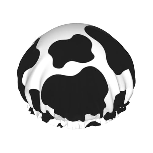 Duschhaube, Kuh-Punkte-Muster, Duschhaube für Frauen, wiederverwendbar, wasserdicht, Haarkappe für Dusche, doppellagig, elastisches Band, langes Haar von VOSERY