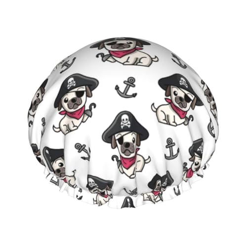 Duschhaube, Piraten-Welpen-Duschhaube für Frauen, wiederverwendbar, wasserdicht, Haarkappe für Dusche, doppellagig, elastisches Band, langes Haar von VOSERY