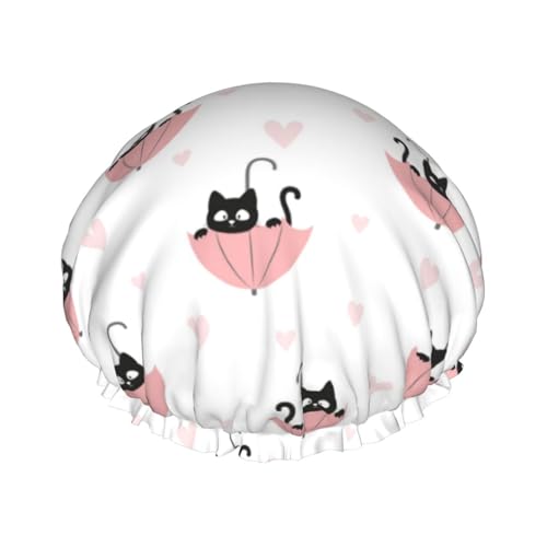 Duschhaube, Regenschirm, Katze, Duschhaube für Frauen, wiederverwendbar, wasserdicht, Haarkappe für Dusche, doppellagiges elastisches Band, langes Haar Badekappen von VOSERY