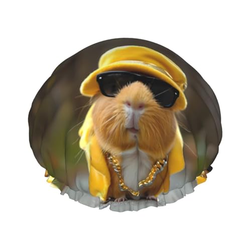 Duschhaube, Schwermetall-Stil, Meerschweinchen-Duschhaube für Frauen, wiederverwendbar, wasserdicht, Haarkappe für Dusche, doppellagiges elastisches Band, langes Haar Badekappen von VOSERY
