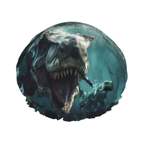Duschhaube, Unterwasser-Dinosaurier-Hai-Duschhaube für Frauen, wiederverwendbar, wasserdicht, Haarkappe für Dusche, doppellagiges elastisches Band, langes Haar Badekappen von VOSERY