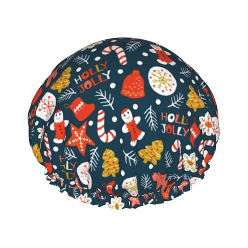 Duschhaube, Urlaubs-Weihnachtsplätzchen, Duschhaube für Frauen, wiederverwendbar, wasserdicht, Haarkappe für Dusche, doppellagig, elastisches Band, langes Haar, Badekappen von VOSERY