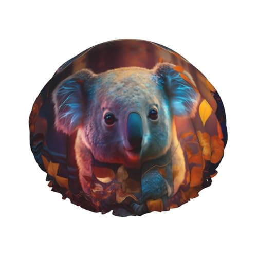 Duschhaube, Waldkoala-Duschhaube für Frauen, wiederverwendbar, wasserdicht, Haarkappe für Dusche, doppellagiges elastisches Band, langes Haar, Badekappen von VOSERY