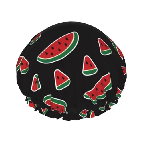 Duschhaube, Wassermelonen-Druck, Duschhaube für Frauen, wiederverwendbar, wasserdicht, Haarkappe für Dusche, doppellagig, elastisches Band, langes Haar, Badekappen von VOSERY