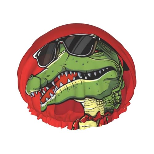 Duschhaube, cooles Krokodil mit Sonnenbrille, Duschhaube für Frauen, wiederverwendbar, wasserdicht, Haarkappe für Dusche, doppellagiges elastisches Band, langes Haar Badekappen Duschhaube, cooles Krokodil mit Sonnenbrille, Duschhaube für Frauen, wiederverwendbar, wasserdicht, Haarkappe für Dusche, doppellagiges elastisches Band, langes Haar Badekappen von VOSERY