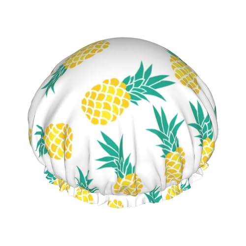 Duschhaube, frische Ananas-Duschhaube für Frauen, wiederverwendbar, wasserdicht, Haarkappe für Dusche, doppellagiges elastisches Band, langes Haar Badekappen von VOSERY