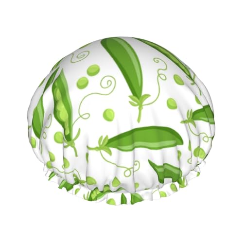 Duschhaube, grüne Erbsen, lustige Duschhaube für Frauen, wiederverwendbar, wasserdicht, Haarkappe für Dusche, doppellagig, elastisches Band, langes Haar, Badekappen von VOSERY