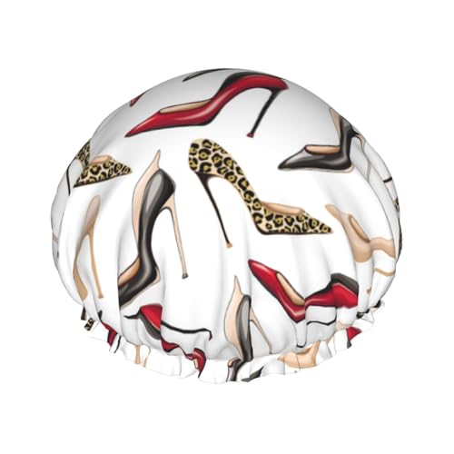 Duschhaube, hochhackige Schuhe, niedlicher Druck, Duschhaube für Frauen, wiederverwendbar, wasserdicht, Haarkappe für Dusche, doppellagiges elastisches Band, langes Haar Duschhaube, hochhackige Schuhe, niedlicher Druck, Duschhaube für Frauen, wiederverwendbar, wasserdicht, Haarkappe für Dusche, doppellagiges elastisches Band, langes Haar von VOSERY