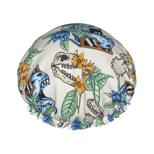 Duschhaube, lustige Dinosaurier-Kopf-Duschhaube für Frauen, wiederverwendbar, wasserdicht, Haarkappe für Dusche, doppellagiges elastisches Band, langes Haar Badekappen von VOSERY