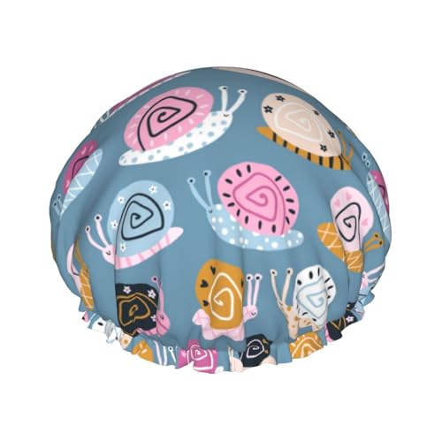 Duschhaube, lustige Doodle Schnecken Duschhaube für Frauen, wiederverwendbar, wasserdicht, Haarkappe für Dusche, doppellagiges elastisches Band, langes Haar Badekappen von VOSERY
