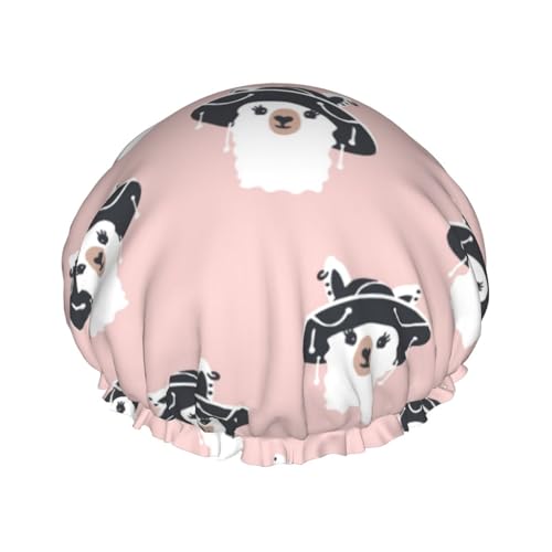 Duschhaube, lustiger niedlicher Lami-Lama-Hut, Duschhaube für Frauen, wiederverwendbar, wasserdicht, Haarkappe für Dusche, doppellagiges elastisches Band, langes Haar von VOSERY