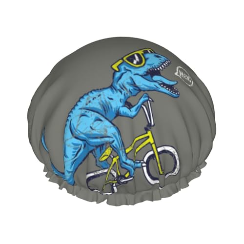 Duschhaube, lustiges Reiten, Dinosaurier-Duschhaube für Frauen, wiederverwendbar, wasserdicht, Haarkappe für Dusche, doppellagiges elastisches Band, langes Haar Badekappen von VOSERY