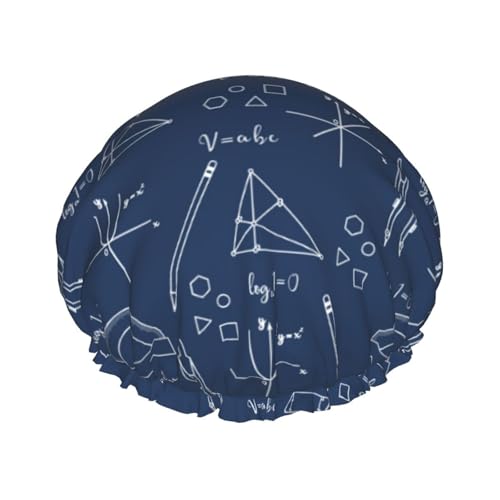 Duschhaube, mathematischer Druck, blaues Lineal, Duschhaube für Frauen, wiederverwendbar, wasserdicht, Haarkappe für Dusche, doppellagiges elastisches Band, langes Haar von VOSERY