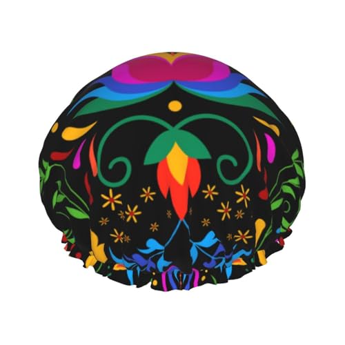 Duschhaube, mexikanische Blume, traditionell, 1 Duschhaube für Damen, wiederverwendbar, wasserdicht, Haarkappe für Dusche, doppellagig, elastisches Band, langes Haar, Badekappen von VOSERY