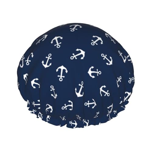 Duschhaube, nautisches Thema, Anker, Duschhaube für Frauen, wiederverwendbar, wasserdicht, Haarkappe für Dusche, doppellagig, elastisches Band, langes Haar von VOSERY
