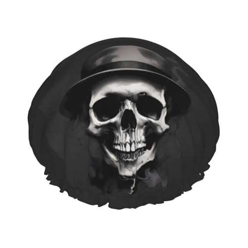 Duschhaube, schwarz-weißer Hut, Totenkopf-Duschhaube für Frauen, wiederverwendbar, wasserdicht, Haarkappe für Dusche, doppellagiges elastisches Band, langes Haar, Badekappen Duschhaube, schwarz-weißer Hut, Totenkopf-Duschhaube für Frauen, wiederverwendbar, wasserdicht, Haarkappe für Dusche, doppellagiges elastisches Band, langes Haar, Badekappen von VOSERY