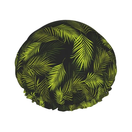 Duschhaube, tropische Palmenblätter, Farnblatt, Duschhaube für Frauen, wiederverwendbar, wasserdicht, Haarkappe für Dusche, doppellagiges elastisches Band, langes Haar Badekappen von VOSERY