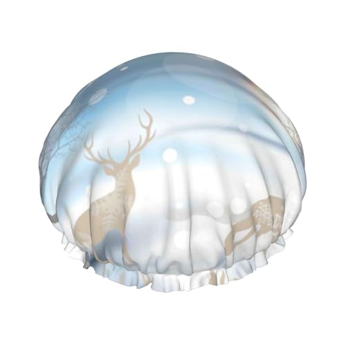 Duschhauben Weihnachten Hirsch Duschhaube für Frauen Wiederverwendbar Wasserdicht Haarkappe für Dusche Doppellagiges Gummiband Langhaar Badekappen von VOSERY