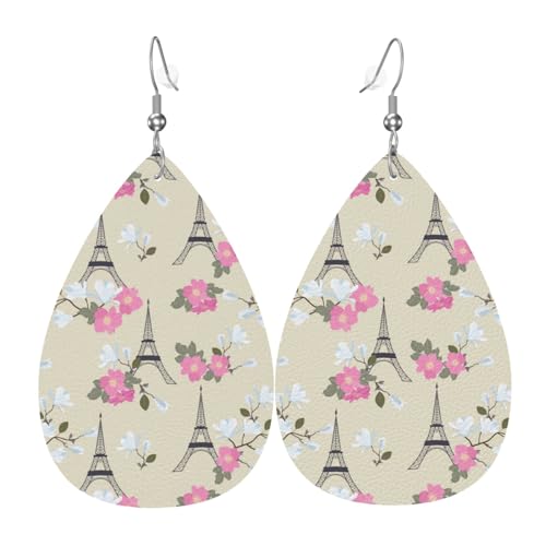 Eiffelblumentürm-Ohrringe für Damen, bunte Tränen-Leder-Ohrringe für Damen, trendig, Tropfenohrringe, Schmuck von VOSERY