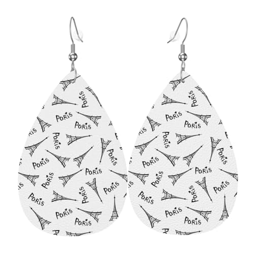 Eiffelturm-Ohrringe für Damen, bunte Teardrop-Leder-Ohrringe für Damen, trendig, Tropfenohrringe, Schmuck von VOSERY