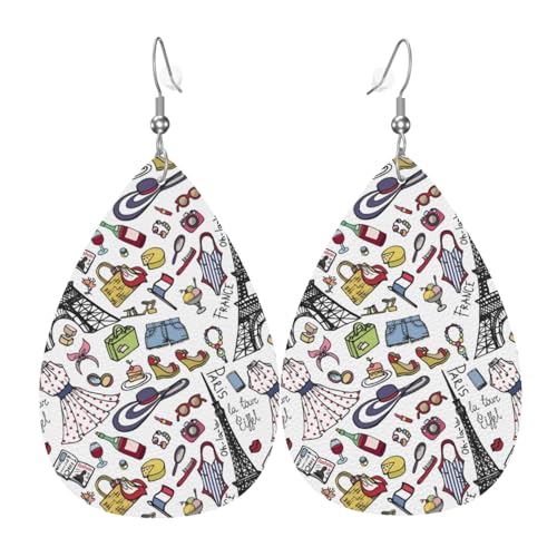 Eiffelturm-Ohrringe für Damen, bunte Tränen-Leder-Ohrringe für Damen, trendig, Tropfenohrringe, Schmuck von VOSERY