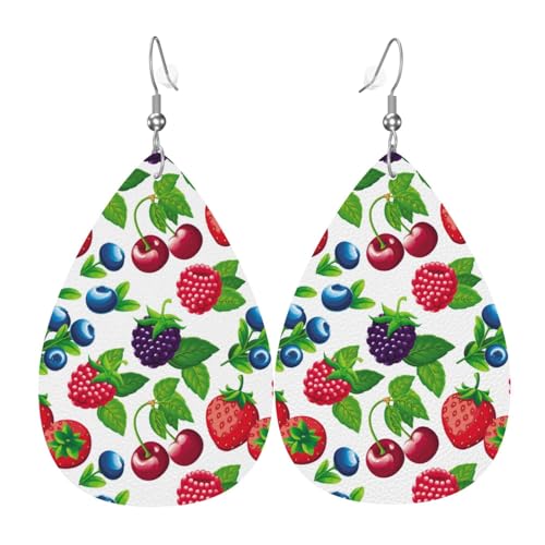 Erdbeer-Ohrringe für Damen, bunte Tropfen-Leder-Ohrringe für Damen, trendig, Tropfenohrringe, Schmuck Erdbeer-Ohrringe für Damen, bunte Tropfen-Leder-Ohrringe für Damen, trendig, Tropfenohrringe, Schmuck von VOSERY