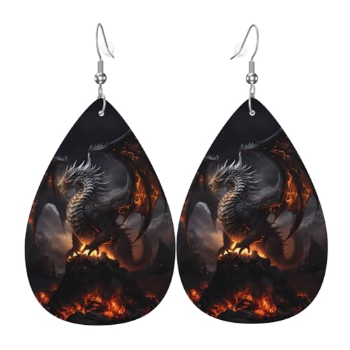 Feuerschwarze Drachen-Ohrringe für Damen, bunte tropfenförmige Leder-Ohrringe für Damen, trendig, Tropfenohrringe, Schmuck von VOSERY
