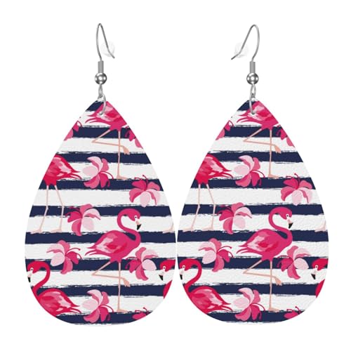 Flamingo-Ohrringe für Damen, bunte Tropfenform, Leder-Ohrringe für Damen, trendig, Tropfenohrringe, Schmuck von VOSERY